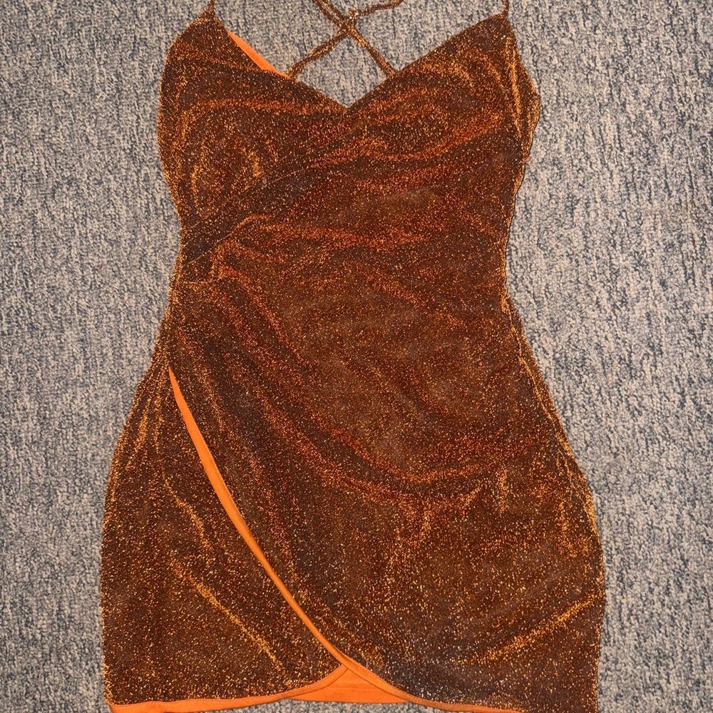 ASOS Brown and Orange Glitter Mini Dress